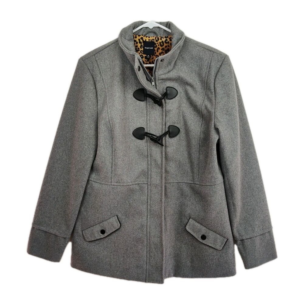 Rampage pea coat, women's XL, light gray, full zip and toggle closures VGC